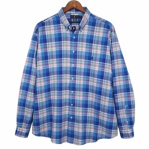 Ralph Lauren Big Tall Blue Plaid Cotton Stretch Button Shirt Mens 2XLT